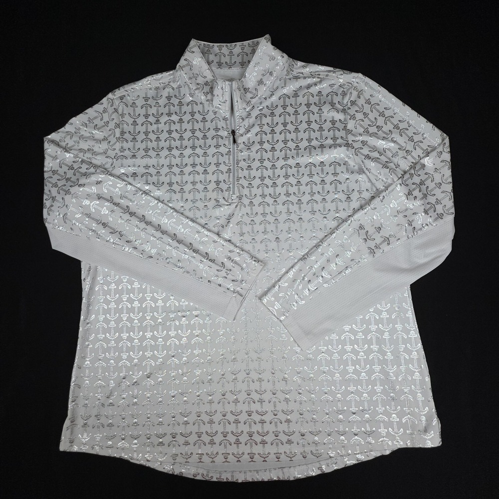 SanSoleil SolCool Anchor Foil Quarter Zip Pullover Womens XL White Silver Poly